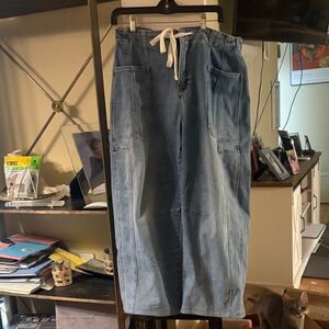 High rise barrel cut wide leg jeans